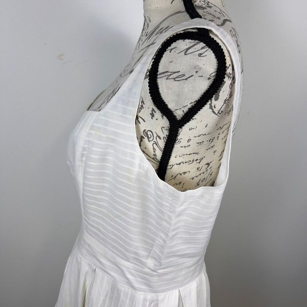 Liz Claiborne White Cotton Striped Sundress Womens Size 14 Pleated Midi Dress - Picture 5 of 12